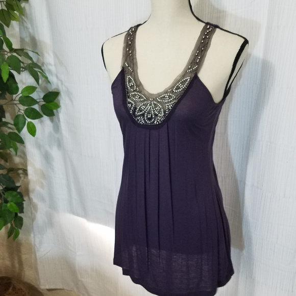 Lilly Lou Tops - LILLY LOU PURPLE BEADED TANK TOP SIZE SMALL